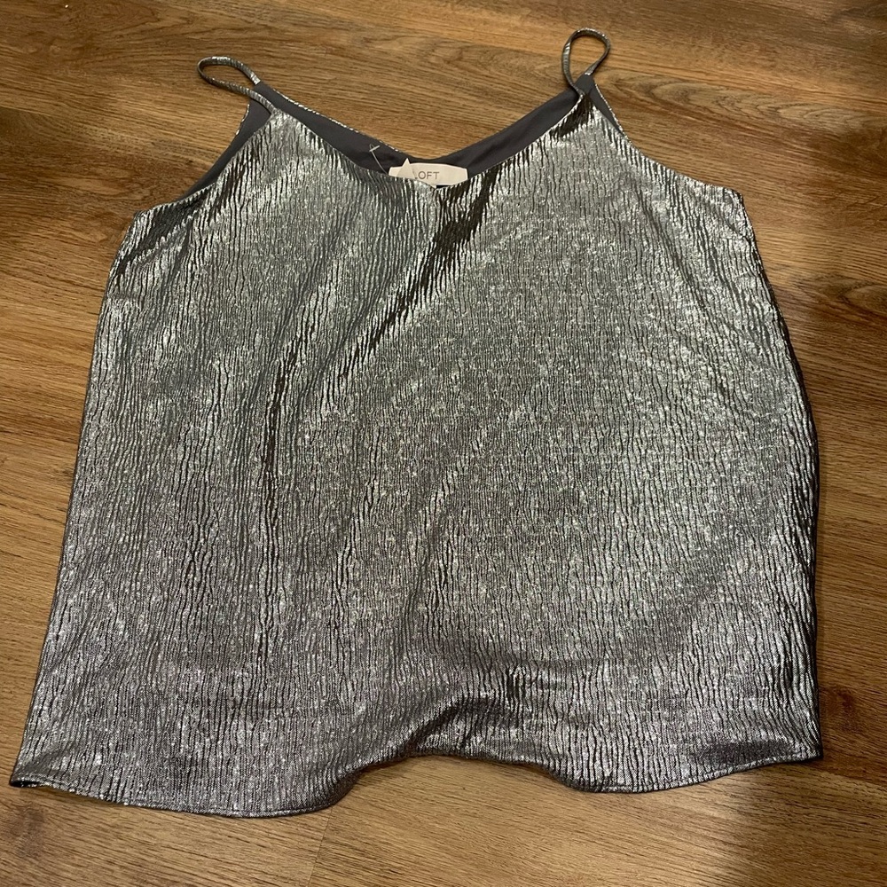 Ann Taylor Loft Shimmer Grey Spaghetti Strap Tank Top